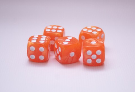 Кости 16 мм. Д6 оранжевые перламутровые - 5 шт.