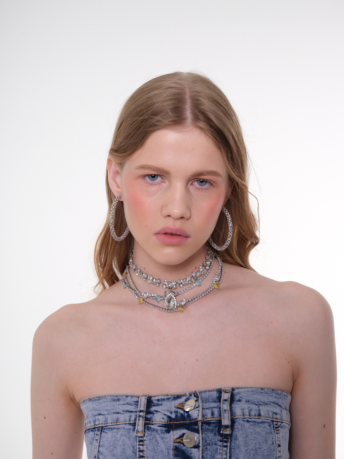 Колье-полоса цирконов, 5 желтых сердец