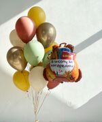 Шарики на 1 сентября с рюкзаком «В школу за пятёрками» и пастельными цветами