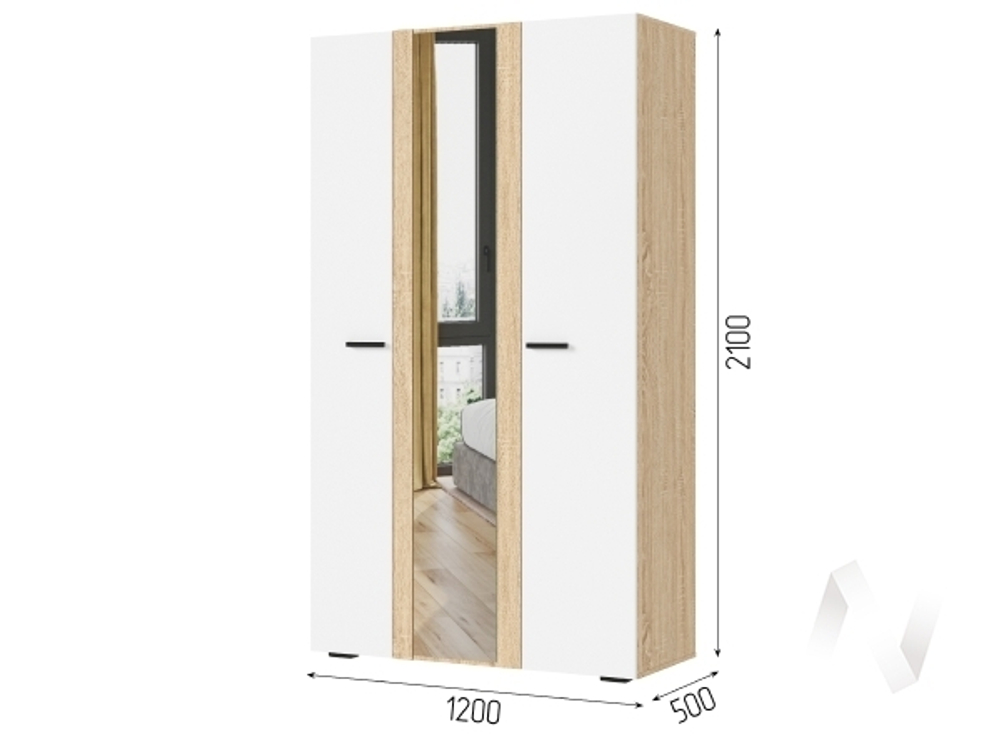 Шкаф 3-х створчатый ШК 03 МС Санса (дуб сонома/белый)