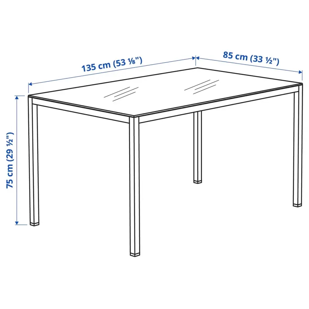 Стол обеденный - IKEA TORSBY, 135х85х75 см, белый/металлик, ТОРСБИ ИКЕА