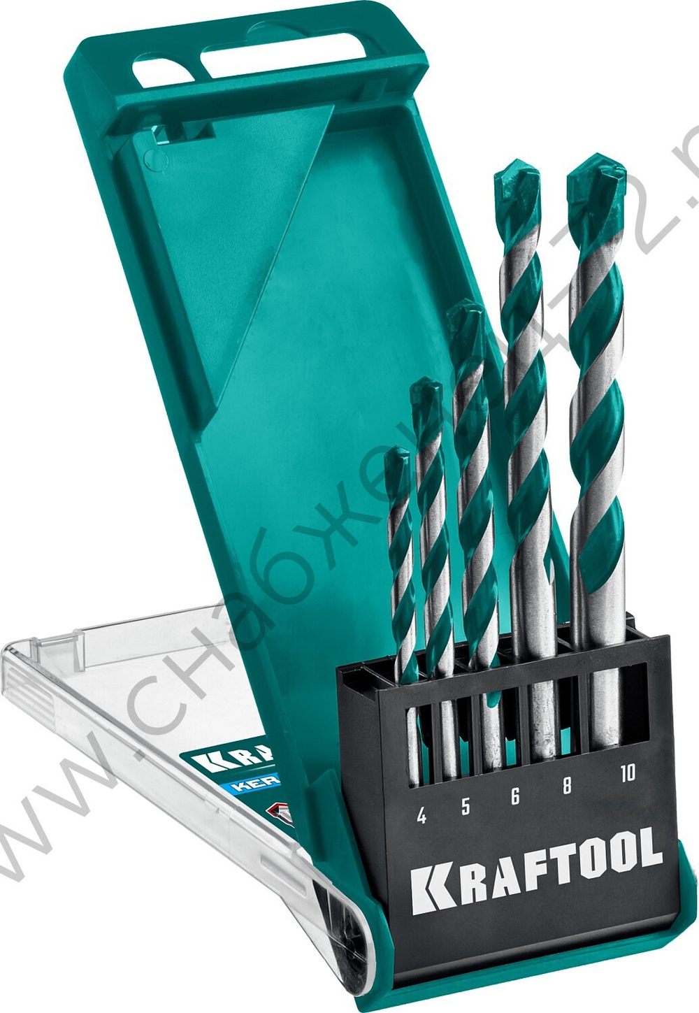 KRAFTOOL KERAMO 5 шт: 4-5-6-8-10 мм набор сверл по керамограниту с твердосплавной пластиной