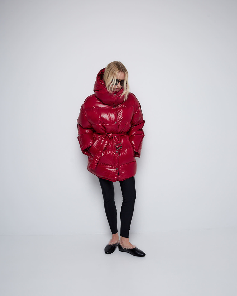 Пуховик со съемным капюшоном из нейлона Монклер вишня