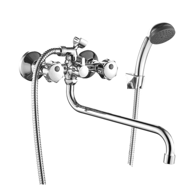 Смеситель DECOROOM DR50045R двуручный  для ванны универсальный с поворотным изливом 300 мм