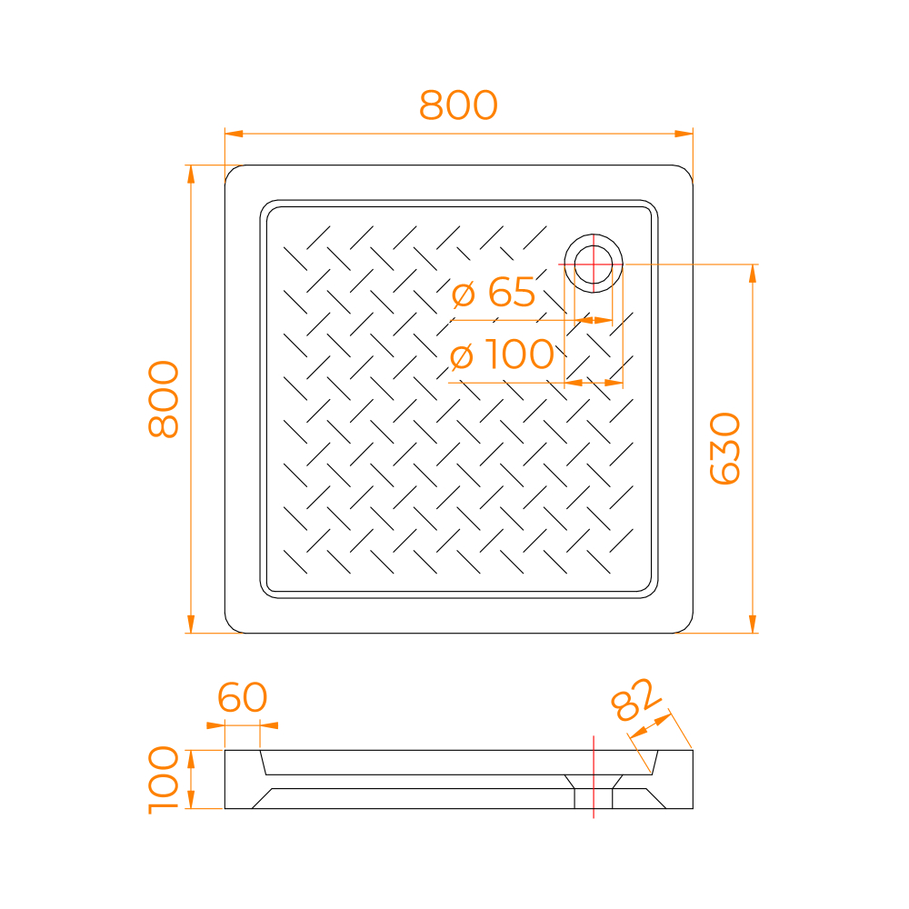 Душевой поддон керамический, квадратный, белый RGW CR (800x800)