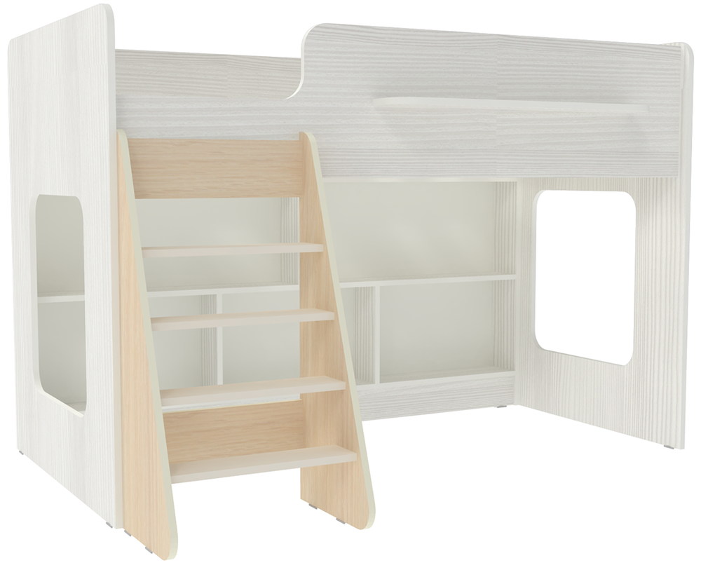 Кровать-чердак КарИВи Л-22.1   Дуб Молочный Белое Дерево