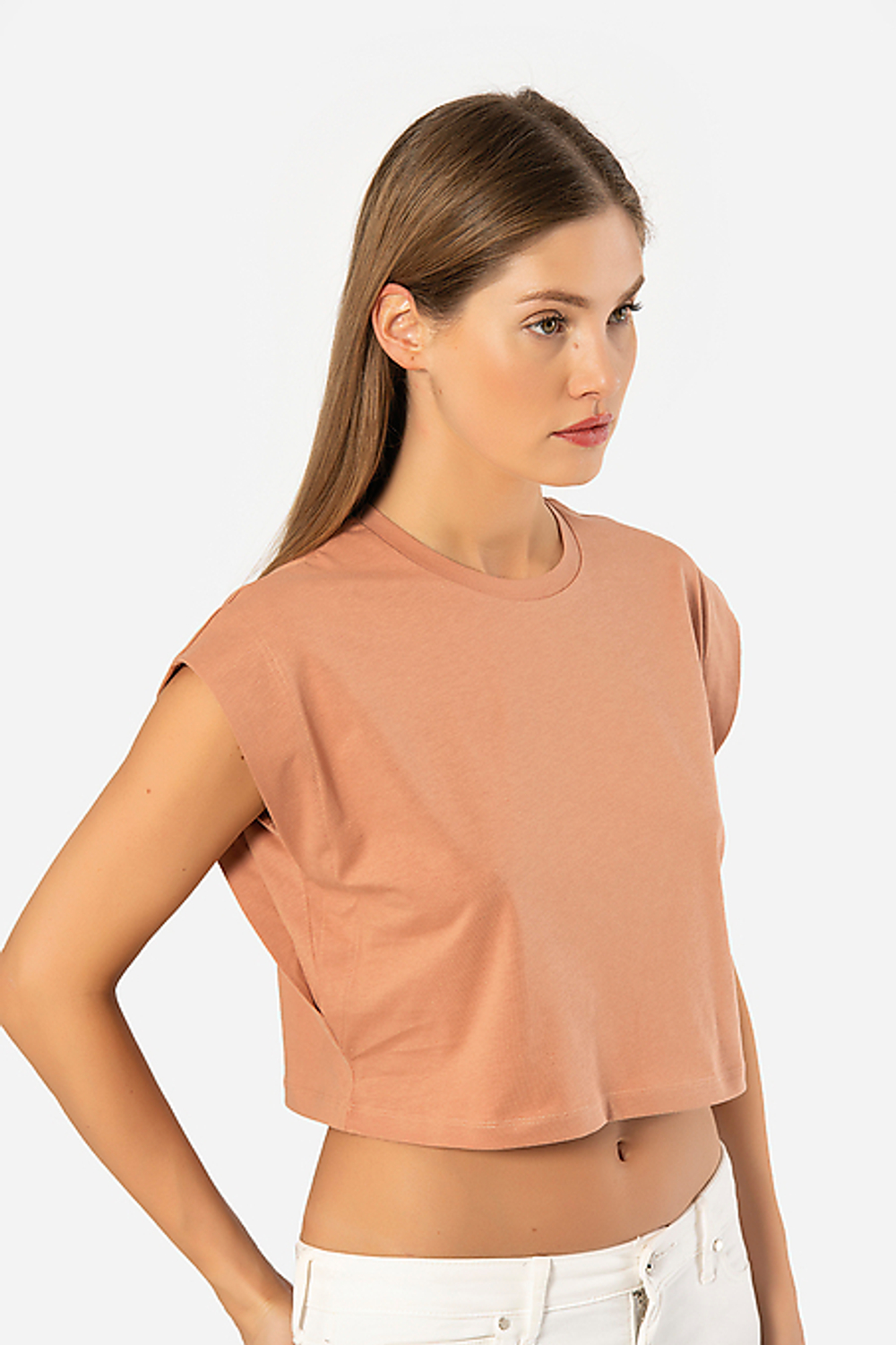 Футболка женская кроп капучино