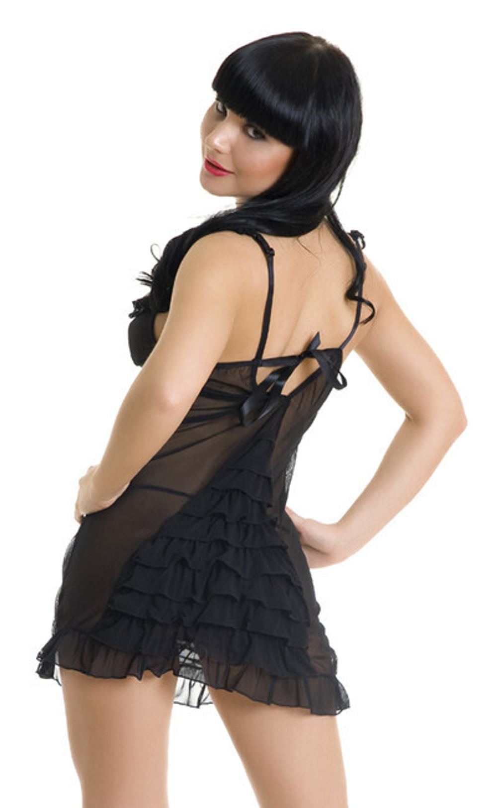 Комбинация черная с рюшами и стрингами SL (42-46) (Цвет: черный)
