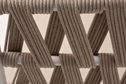 "Диего" диван 2-местный плетеный из роупа, основание дуб, каркас алюминий светло-серый (RAL7035) шагрень, роуп бежевый круглый, ткань бежевая 15052