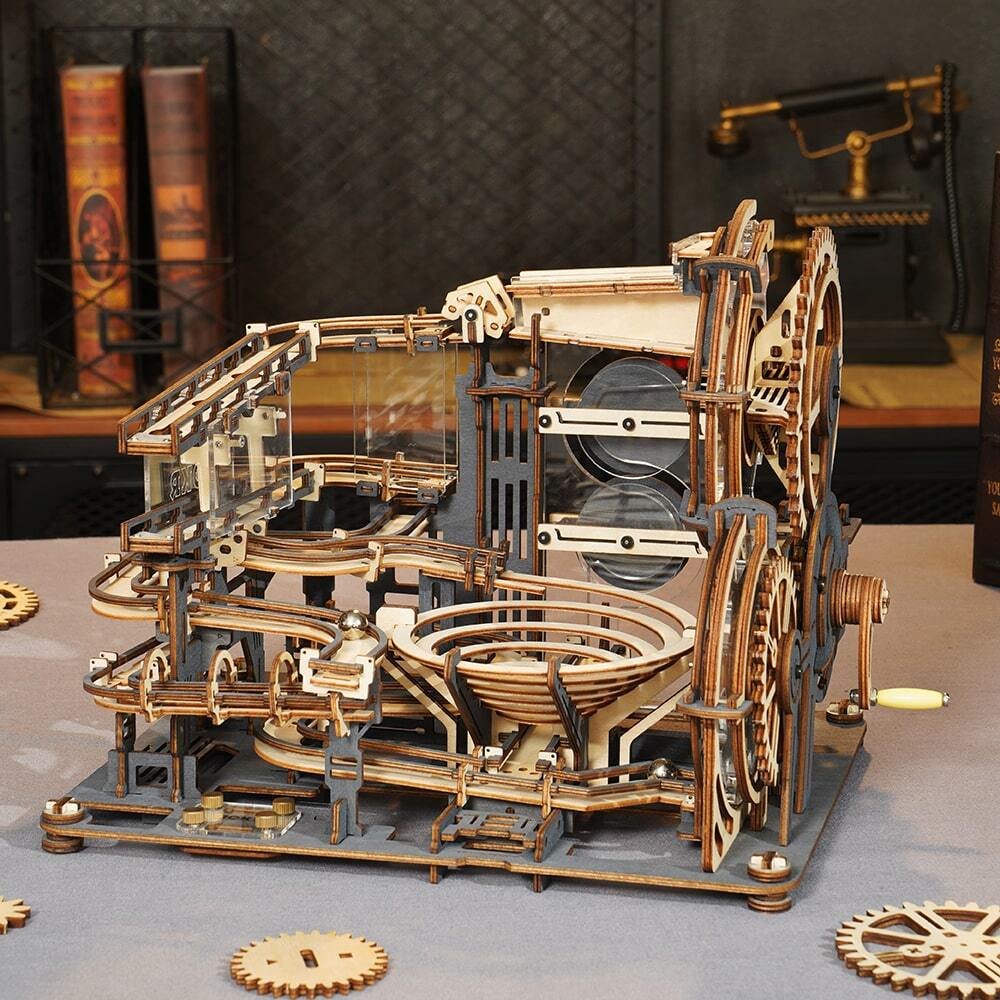 Марбл-трасса ночной город LGA01 от ROKR - Деревянный конструктор, сборная механическая модель, 3D пазл, трасса для шариков