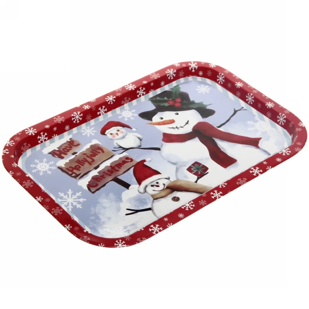 Поднос жестяной 34,5*23,5см «Семейка снеговиков»