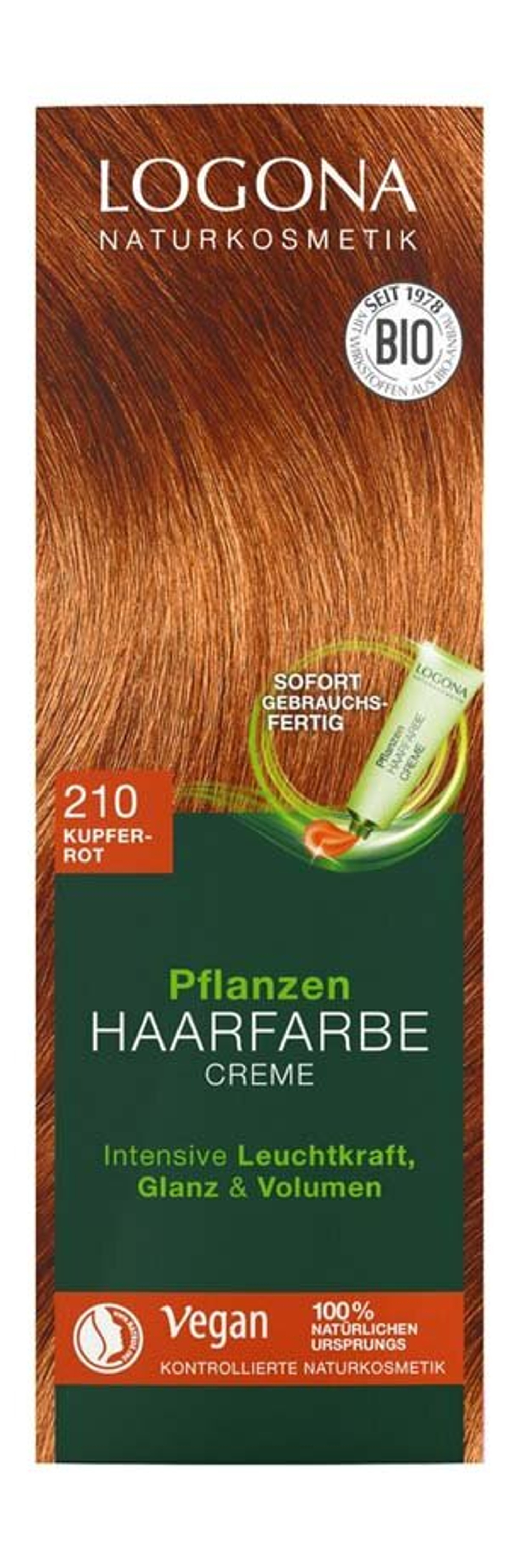 Растительная краска для волос Logona, кремово-медно-красный цвет., 150 мл