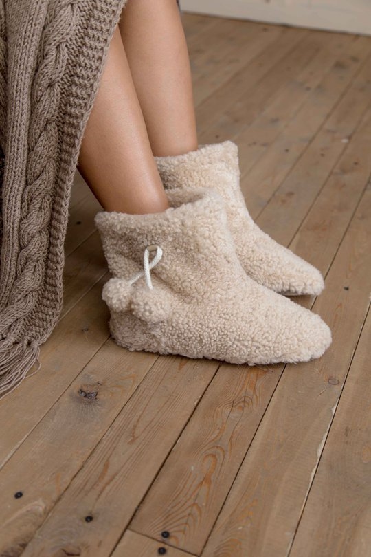 Сапожки женские домашние из овчины "Тедди", бежевые