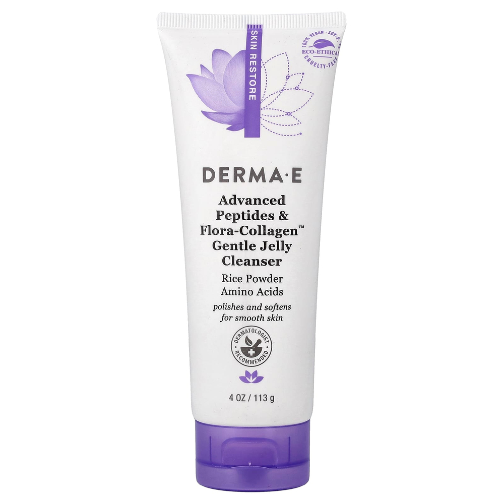 DERMA E, Advanced Peptides & Flora-Collagen™, мягкое очищающее желе, 113 г (4 унции)