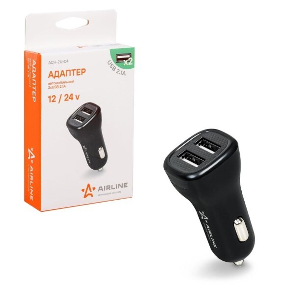 Зарядное устр-во в прикур. 2 USB 2.1А, 12/24В (AIRLINE)