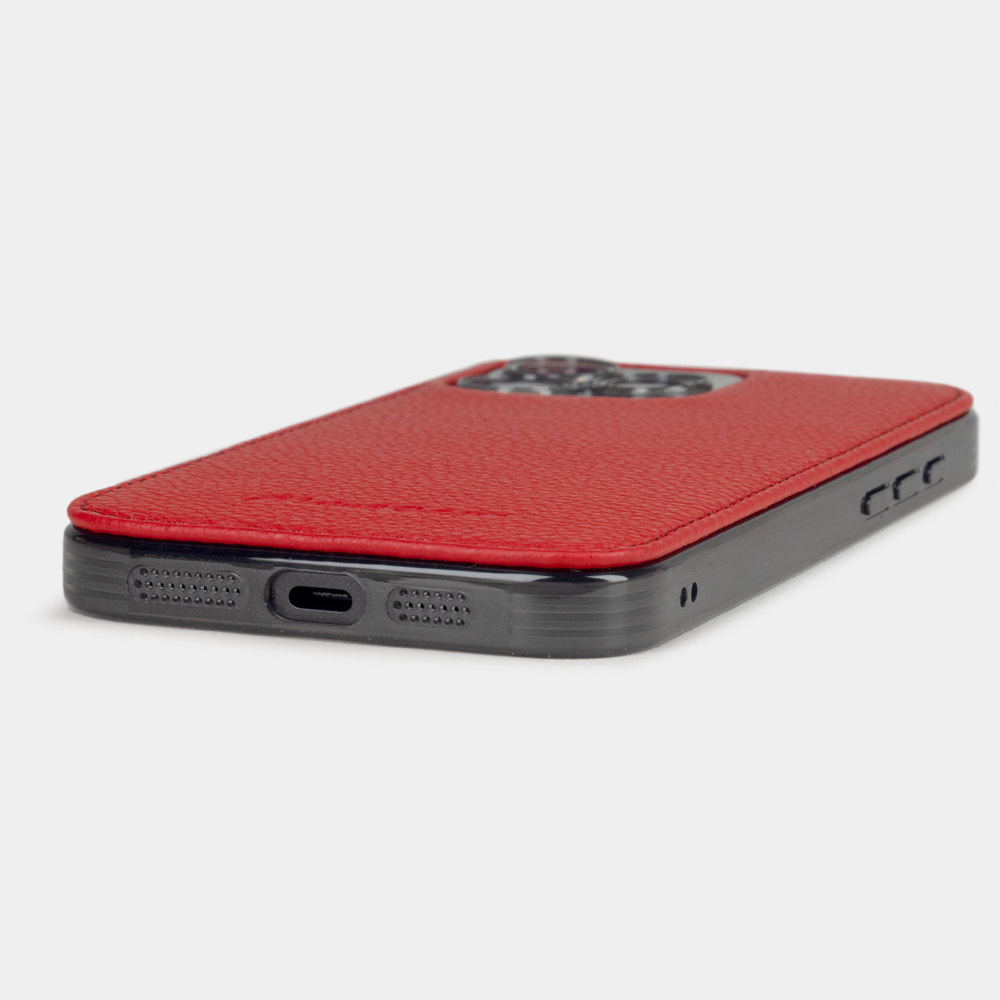 Чехол-накладка кожаная для iPhone 16 Pro Max, теленок красного цвета