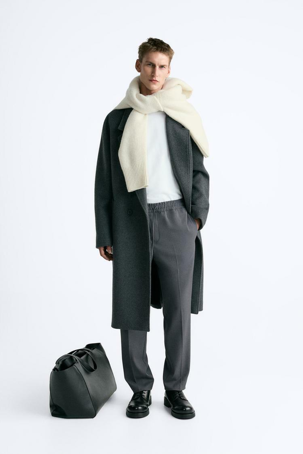 ZARA БРЮКИ-ДЖОГГЕРЫ КОМФОРТНОЙ ПОСАДКИ, ЦЕМЕНТНЫЙ