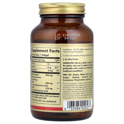 Solgar, омега-3, ЭПК и ДГК, тройная сила, 950 мг, 50 капсул