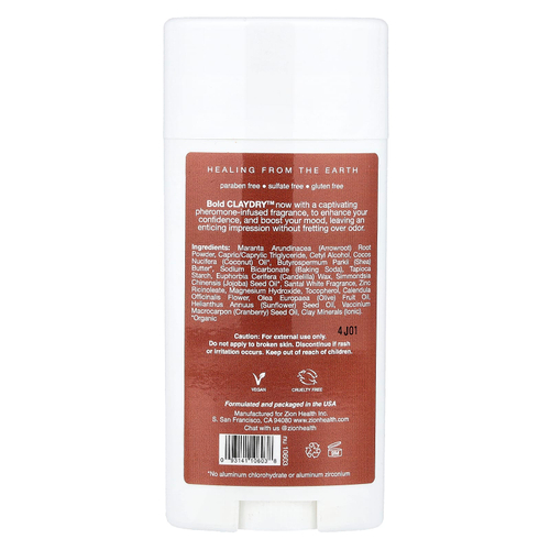 Zion Health, Bold, ClayDry, дезодорант, отбеливающий, 80 г (2,8 унции)