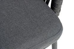 "Бордо" стул барный плетеный из роупа, каркас из стали темно-серый (RAL7024) муар, роуп серый 15мм, ткань темно-серая 027 NEW