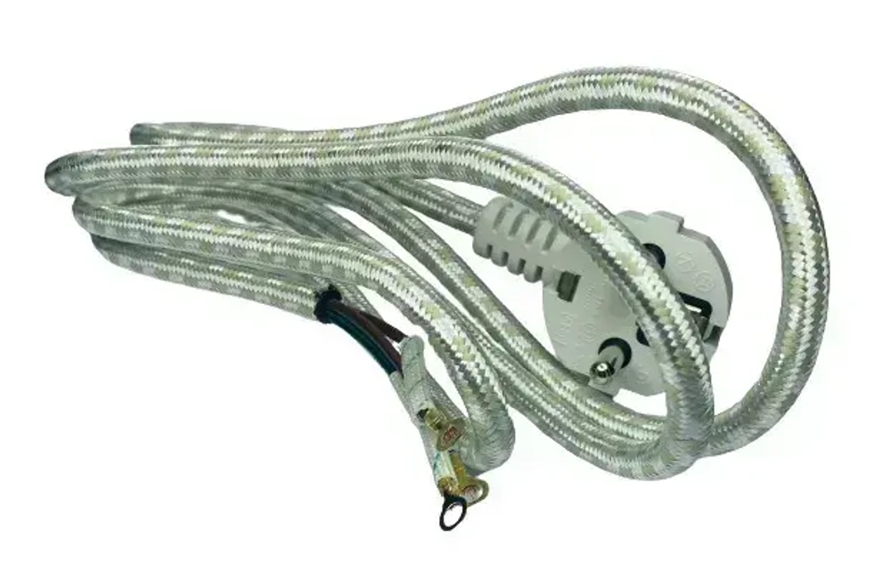 Шнур для утюга, чайника З-Евро в тканевой оплетке сетевой 1.5 м с заземлением с клеммами