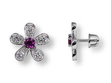 Пусеты с родолитами и бриллиантами