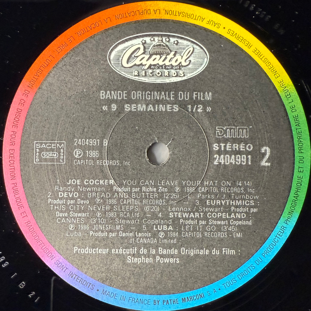 Саундтрек к фильму Девять с половиной недель (Франция 1986г.)