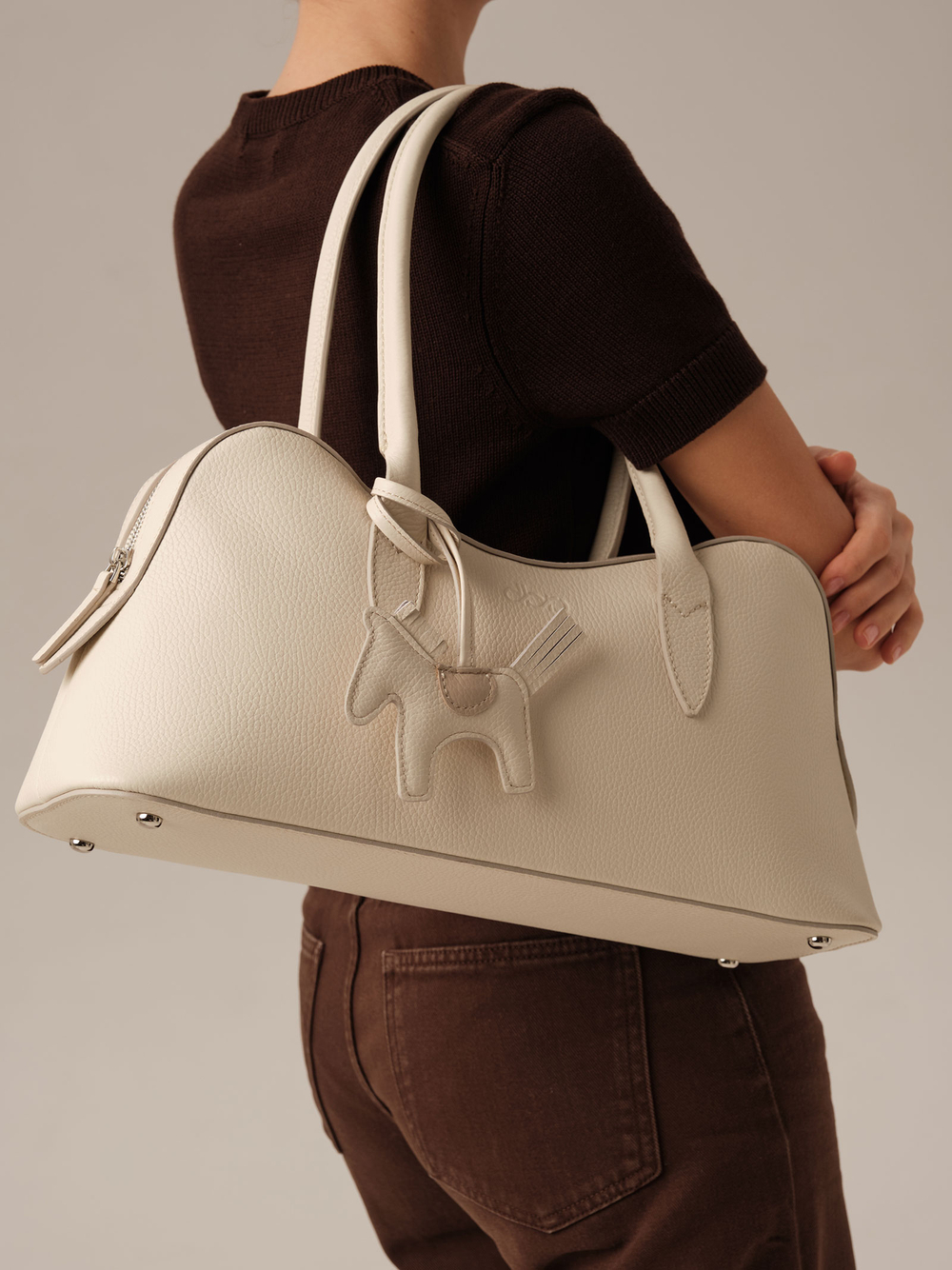 Кожаная сумка Jockey DBR 31168 ванильное молоко