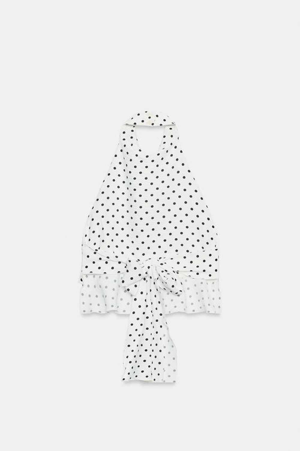 ZARA ТОП С ГОРЛОВИНОЙ ХАЛТЕР В ГОРОШЕК, БЕЛЫЙ/ЧЕРНЫЙ