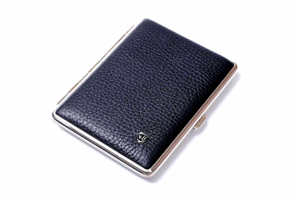 Портсигар Stoll на 28 сигарет 100 мм, натуральная кожа, Черный C19-4