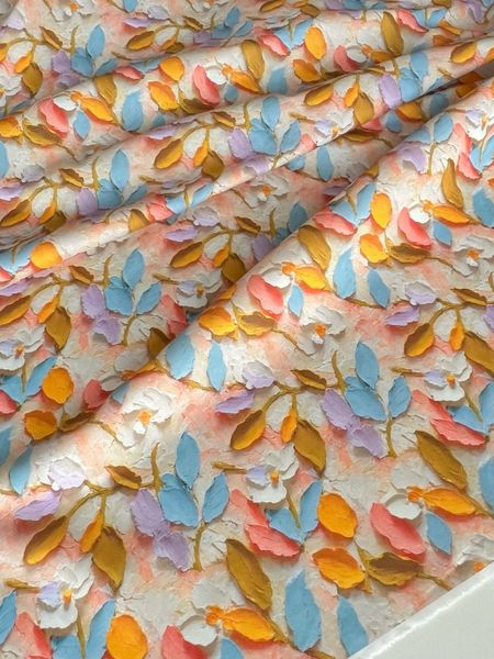 В ПУТИ, ИМПАСТО, ЛИСТЬЯ, ЦВЕТОК/ ЖЕЛТЫЙ, РОЗОВЫЙ, ГОЛУБОЙ, - 100% хлопок 5