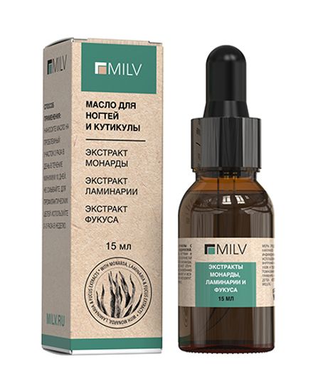 Масло для ногтей и кутикулы с экстрактом монарды и водорослей 15мл. Milv