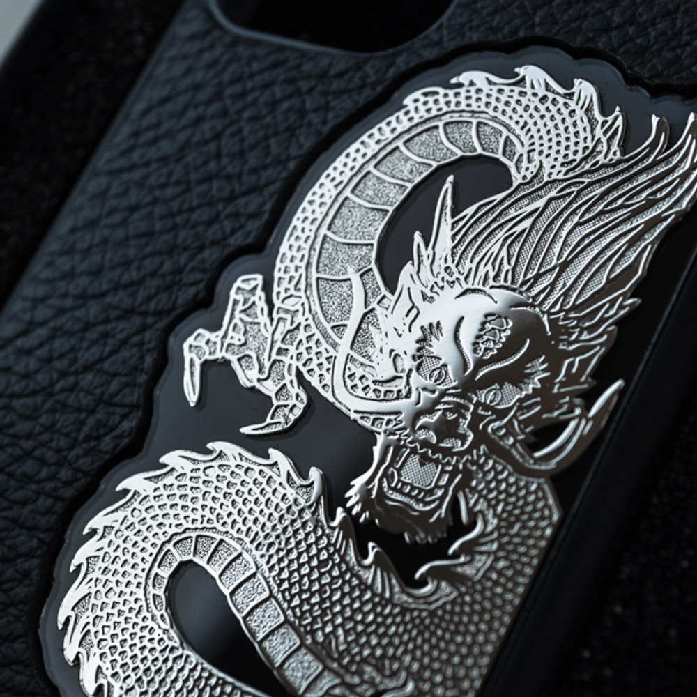 Брендовый чехол iphone натуральная кожа дракон - Euphoria HM Premium - ювелирный сплав