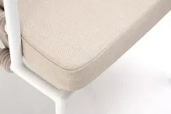 "Диего" стул плетеный из роупа, каркас из стали белый муар, роуп бежевый круглый, ткань бежевая 052