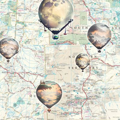аэростаты , контурная карта, сюрреализм
