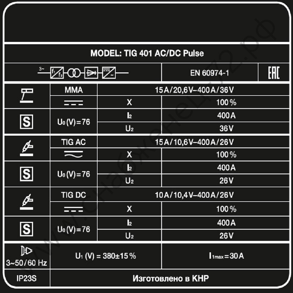 Аппарат аргонодуговой сварки TIG 401 AC/DC Pulse