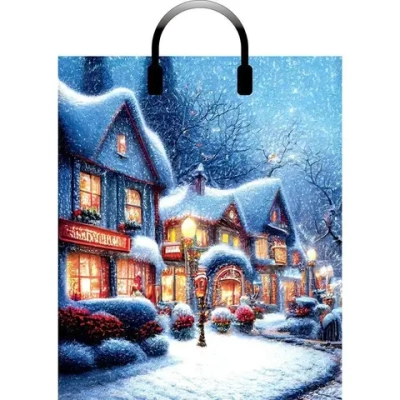 Пакет ПЭ с пластмассовыми ручками 38+3см(Рождественская ночь) Г (комплект 5 шт)