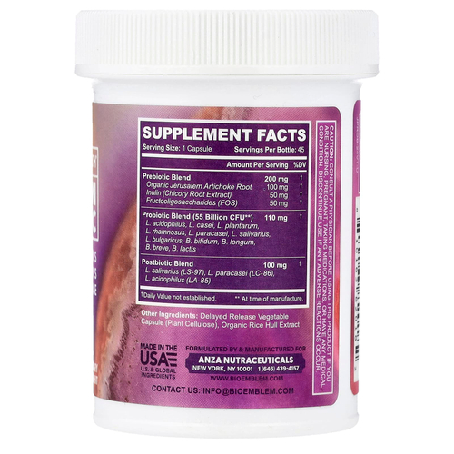 BioEmblem, 55 млрд пробиотиков, 45 растительных капсул