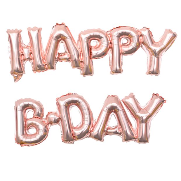 Гирлянда буквы HAPPY BIRTHDAY розовое золото 90 см (воздух)