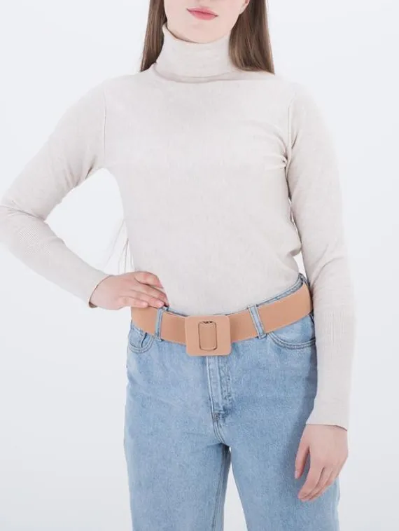 Ремень женский, ширина 7,8 гладкий, затяжка, цвет светло-коричневый