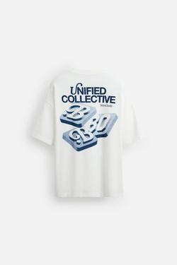 ZARA ФУТБОЛКА С КОНТРАСТНЫМ ПРИНТОМ, БЕЛЫЙ