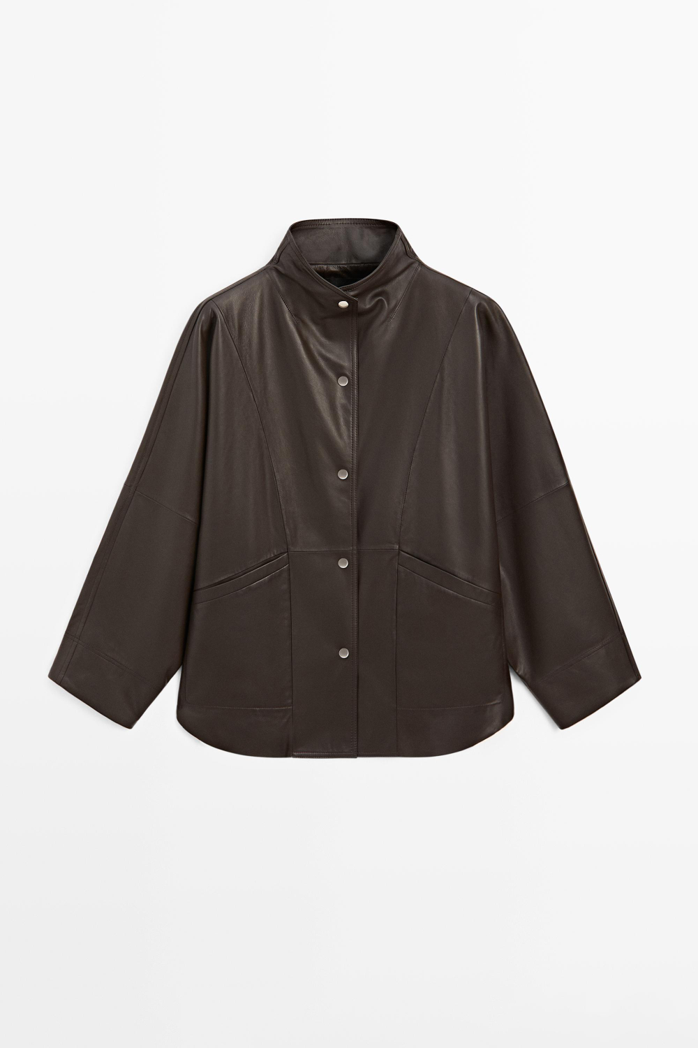 Massimo Dutti Парка-кейп из кожи наппа, коричневый