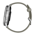 Спортивные часы Garmin Venu 4, 45 мм, серебристо-серый силиконовый ремешок Безель из нержавеющей стали серебристого цвета, корпус серебристого цвета, AMOLED-дисплей со стеклом Gorilla Glass. Ремешок с классической застёжкой — на запястье обхватом 135–200