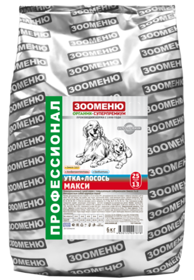 ЗООМЕНЮ МАКСИ для собак крупных пород (Утка с лососем) 25/13
