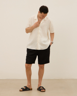 Рубашка мужская, с коротким рукавом, из 100% льна, молочная