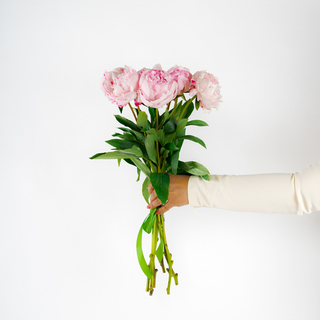 Букет 7 нежно-розовых пионов