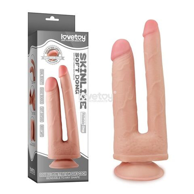 Двойной фаллоимитатор Skinlike Double Penetration Soft Cock - 25 см. (Цвет: телесный)