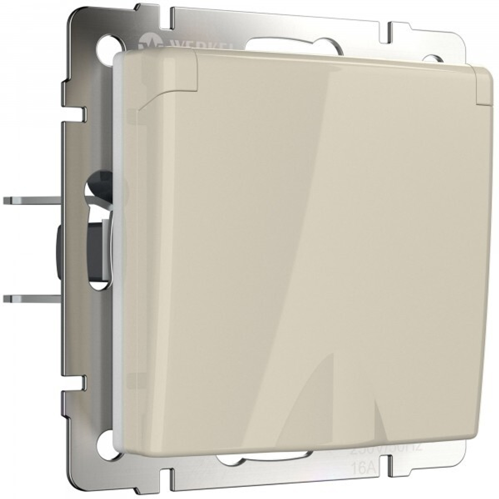 Розетка влагозащ. с зазем. с защит. крышкой и шторками (слоновая кость)