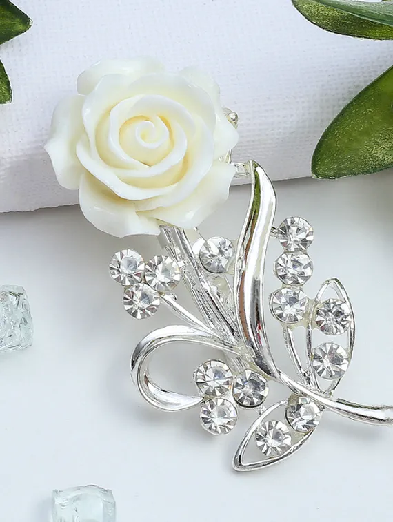 Брошь &quot;Цветок&quot;, роза нежная, цвет белый в серебре