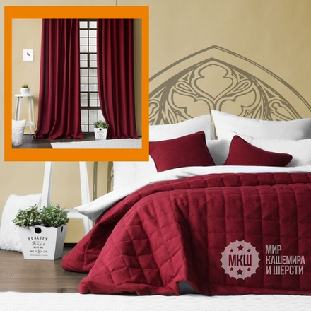 Шторы и покрывало для спальни ДЖЕРРИИ (арт. BL10-274-11) - (140х270)х2 см., покрывало 230х250 см. - винный